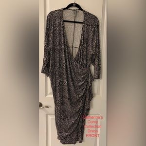#104 - Catherine's Curvy Collection Black & White Surplice Faux Wrap Dress, 2X